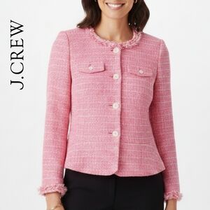 J. Crew Barbie Pink Tweed Blazer w/ Peplum Ruffle